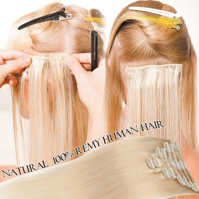 CLEARANCE 100% Human 9A Hair Clip in Remy Hair Extensions Full Head 8PCS Ombre