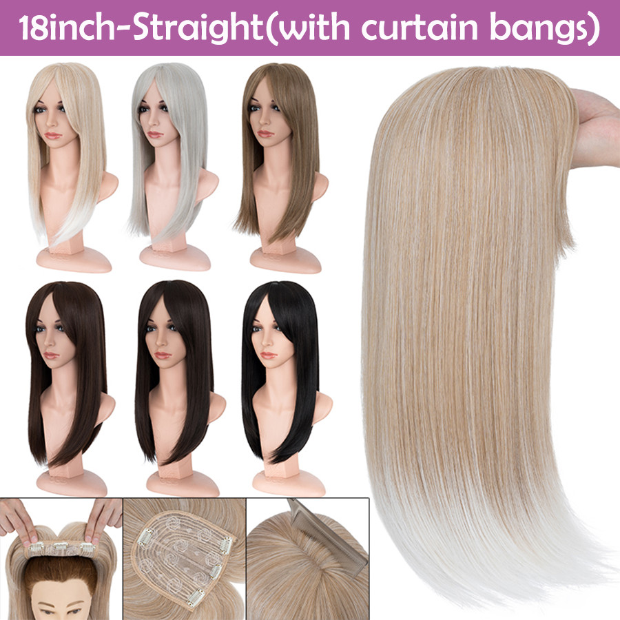 Real as Human 5″-20″ Hair Topper with Bangs Toupee Clip in Hairpiece Extensions