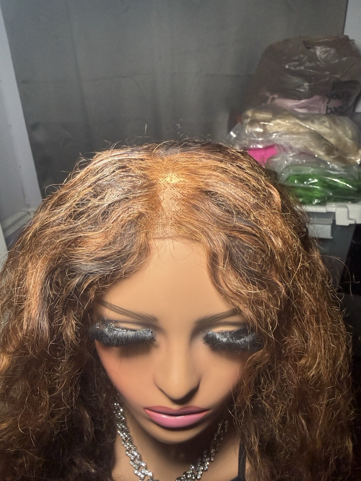 100% Human Hair 4×4 Lace Closure Wig Brown Curly Pre-Plucked 24-26