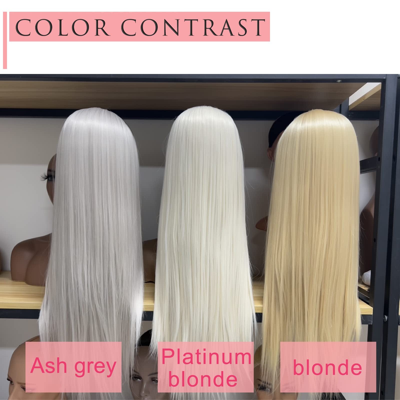 Silver Grey Long Straight Wig for Women Cosplay Ash White Wig Glueless Lace F…
