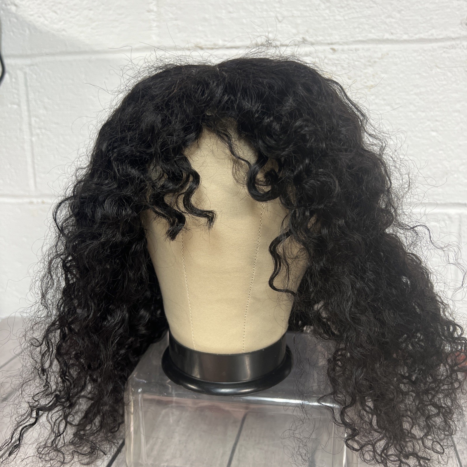 Curly Human Hair Wig with Bangs for Black Women 4×4 HD Lace Closure Wigs 20”