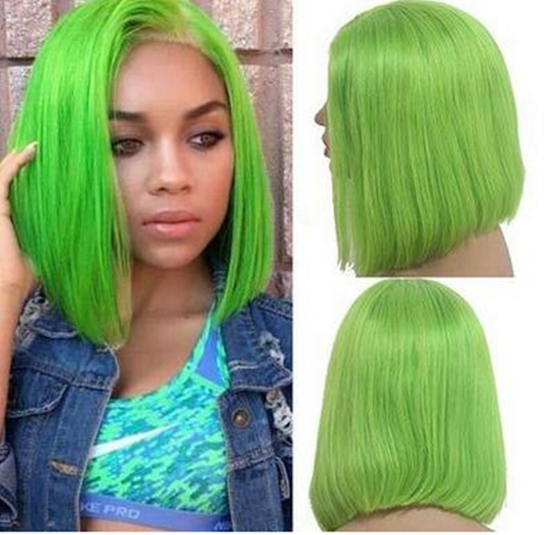 Short Bob Lime Green Straight Lace Front Wig Fiber Fashion Party Cosplay Wig