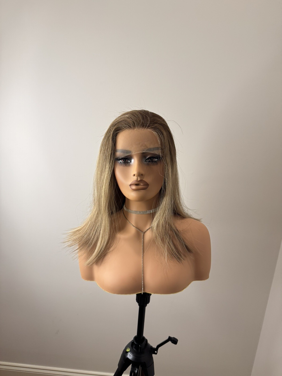 100% Luxury 16” Human Hair Jewish Wig 13×4 Lace Front Highlighted Medium Cap