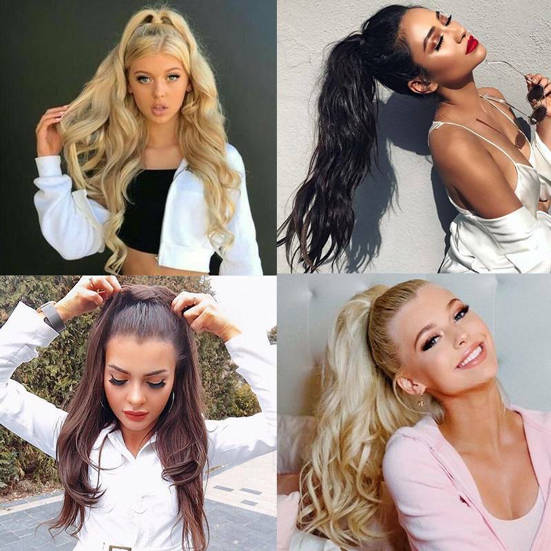 Hair ponytail Clip In as Real Human Hair Extensions Wrap Around Pony Tail US