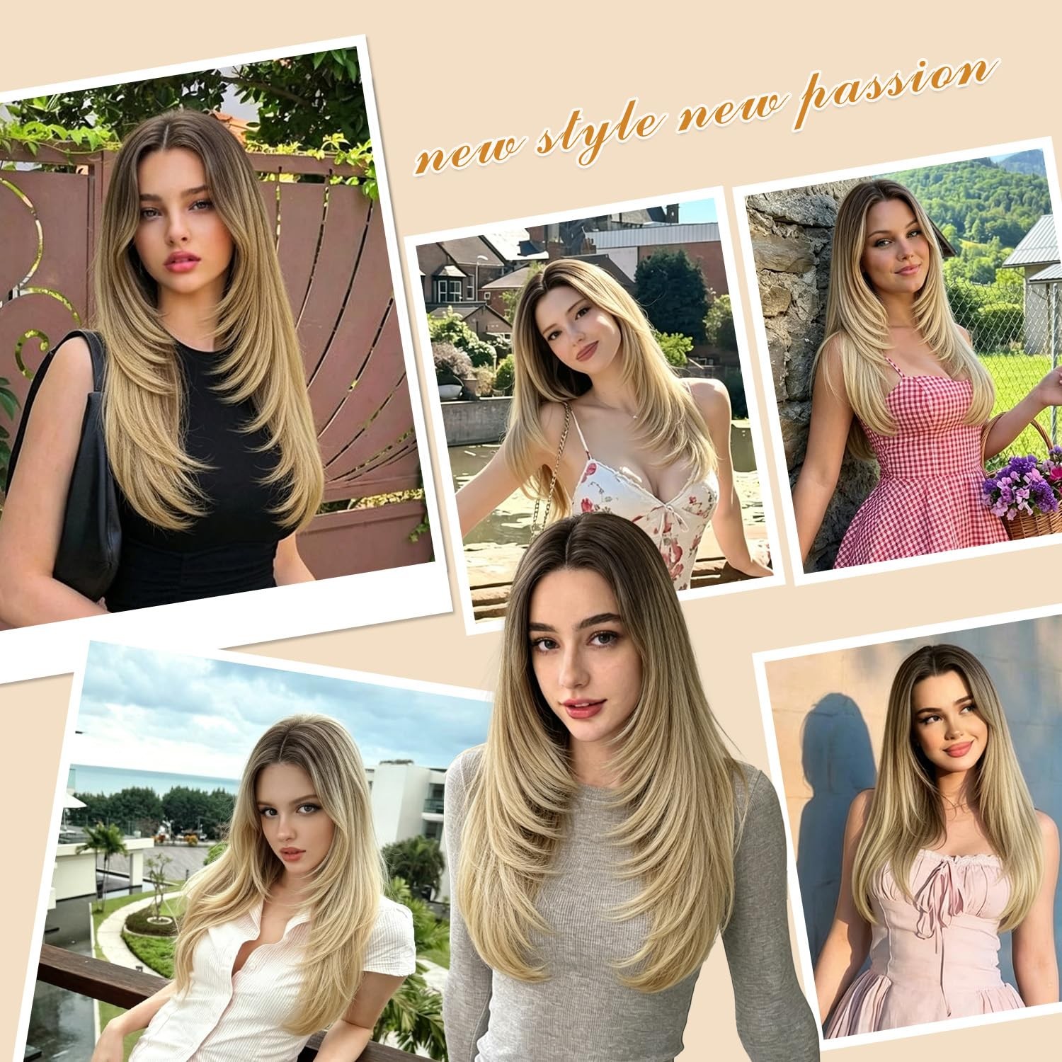 Ombre Blonde Wigs for Women 26 Inch Long Layered Wig Middle Part Blonde Wig S…