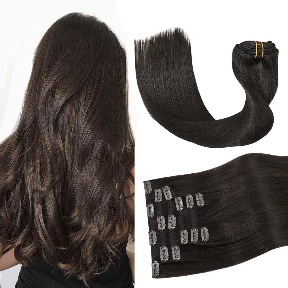 Aison Dark Brown Clip in Hair Extensions Real Human Hair 70G Remy Human Hair