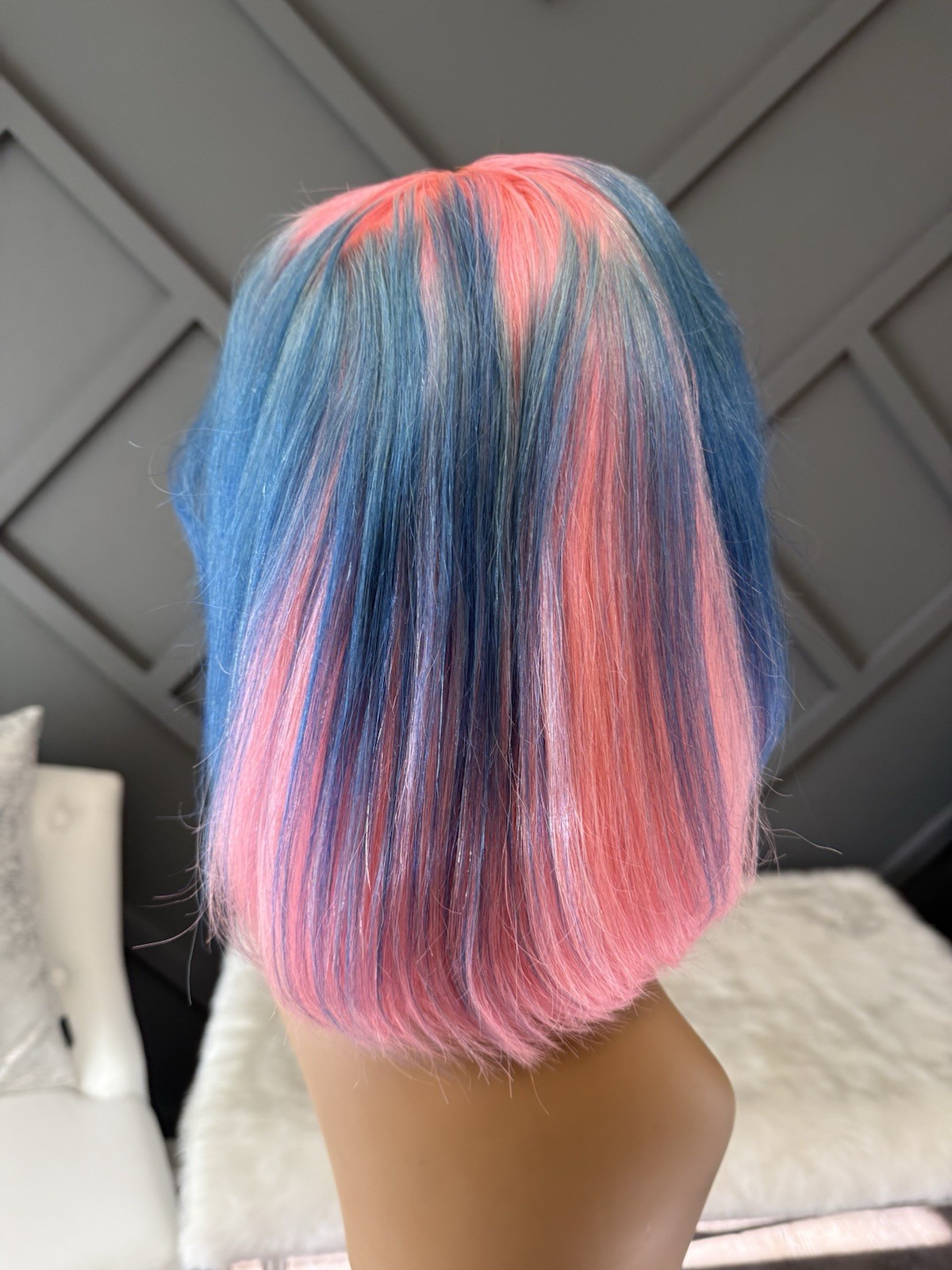 Custom Color Lace Front Wig Human Hair | Bob Cut Wig | Pink & Blue | Baby Shower