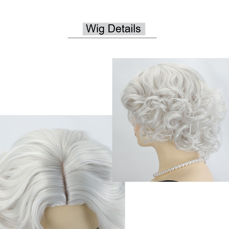 White Wavy Wig Vintage Style for Women Heat Resistant Synthetic Full Cosplay