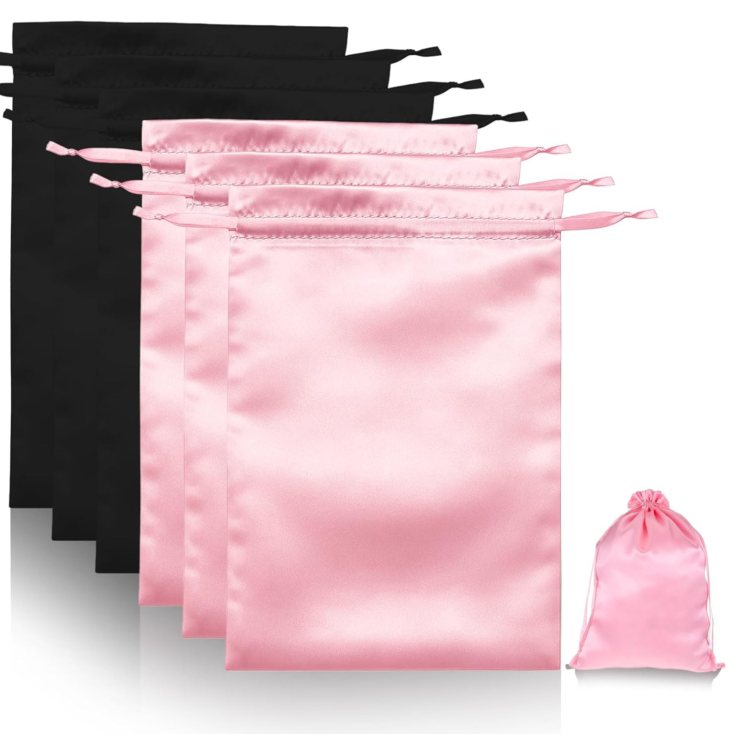6Pcs Wig Storage Bags with Satin Drawstring Silk Bag for Packaging Wigs
