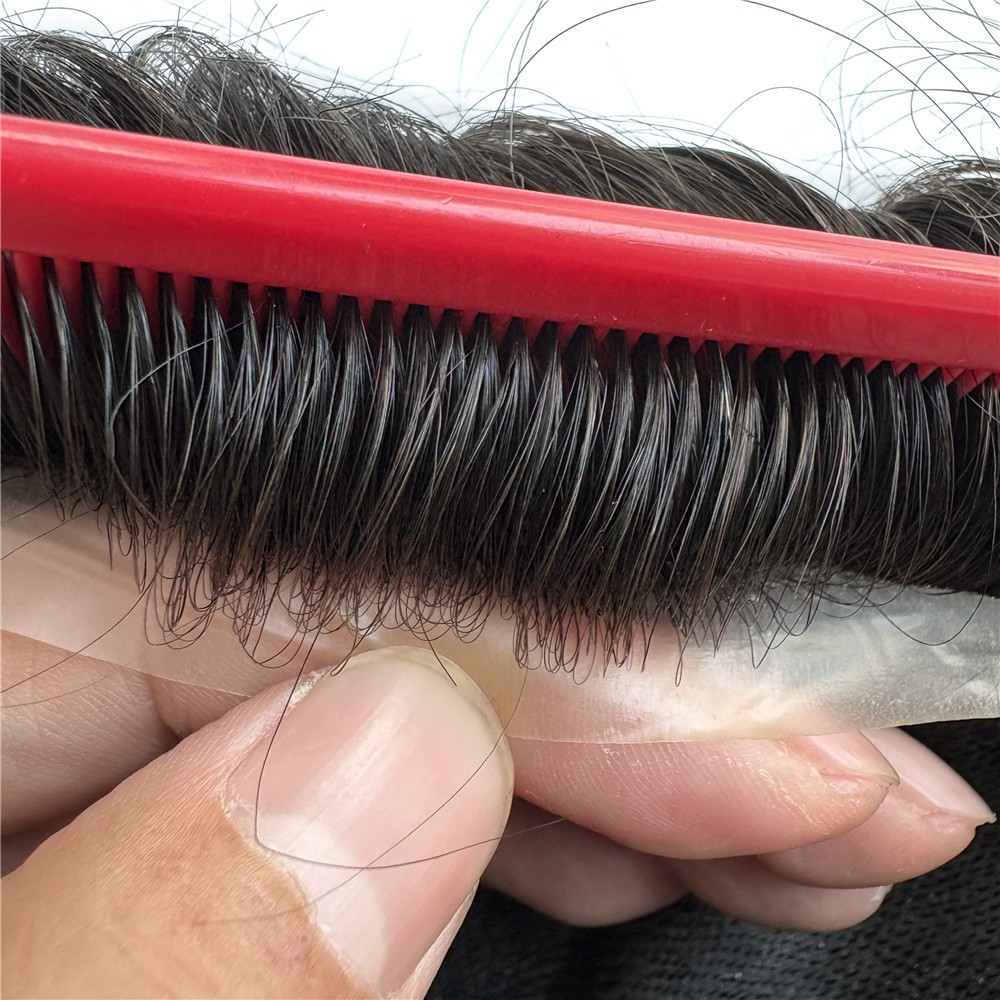 #1B Human Hair Toupee for Men Thin Skin 0.10mm Full PU Hair Replacement System