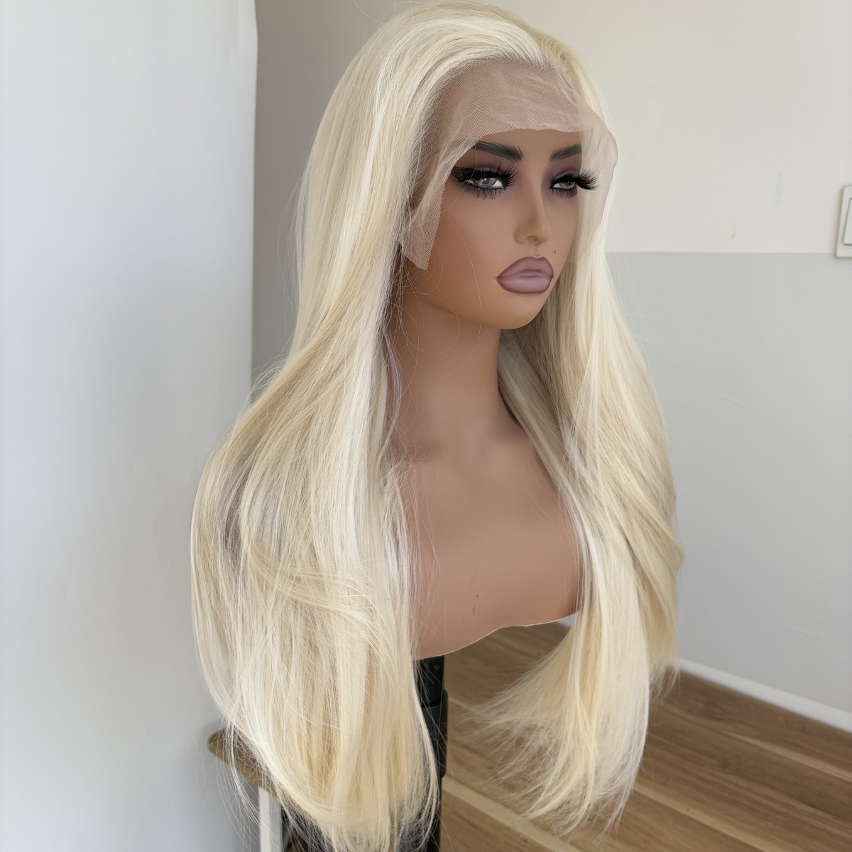Synthetic Hair Heat Resistant Bleach blonde Soft Lace Front Wig Long Straight