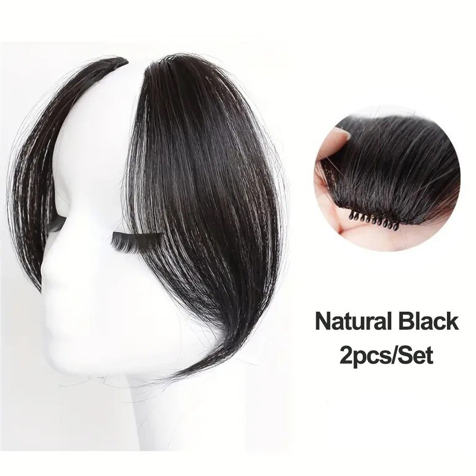 2pcs Side Bangs Synthetic Hair Extension Easy Clip In Gradient Bangs Natural