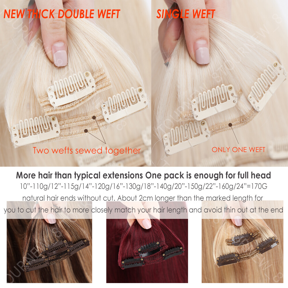 Body Wave Clip In Full Head Double Weft Remy Human Hair Extensions Thick Colored