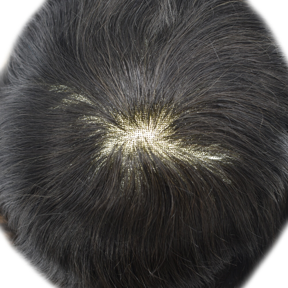 Mens Toupee French Lace Front Hairpiece Poly Skin PU Hair System Replacement Wig