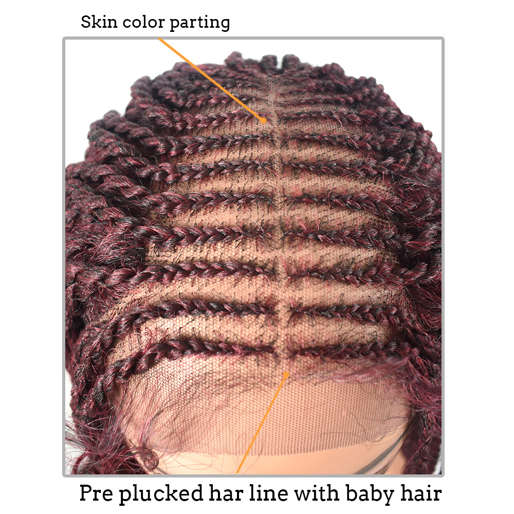 Hand Tied Swiss Lace Front Twist Braids Women Wig Baby Hair Kanekalon Synthetic