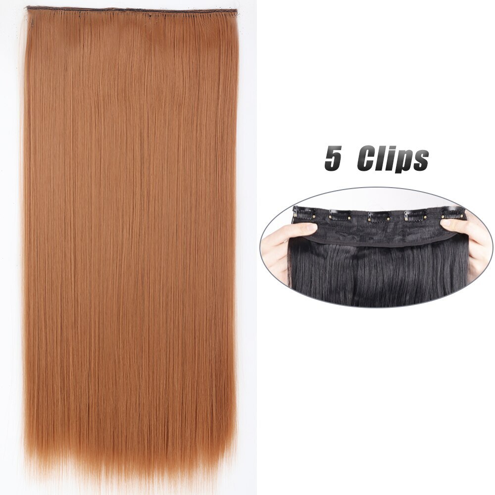 Synthetic 5 Clip In Hair Extension Long Straight Hairstyle Hairpiece Black Brown