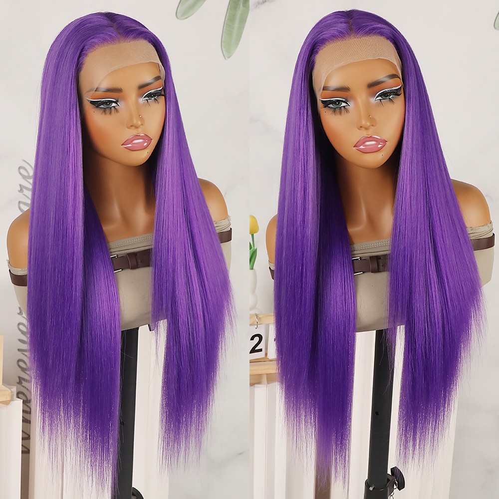Purple Lace Front Wigs Long Straight Hair Heat Safe Pre Plucked Natural Hairline