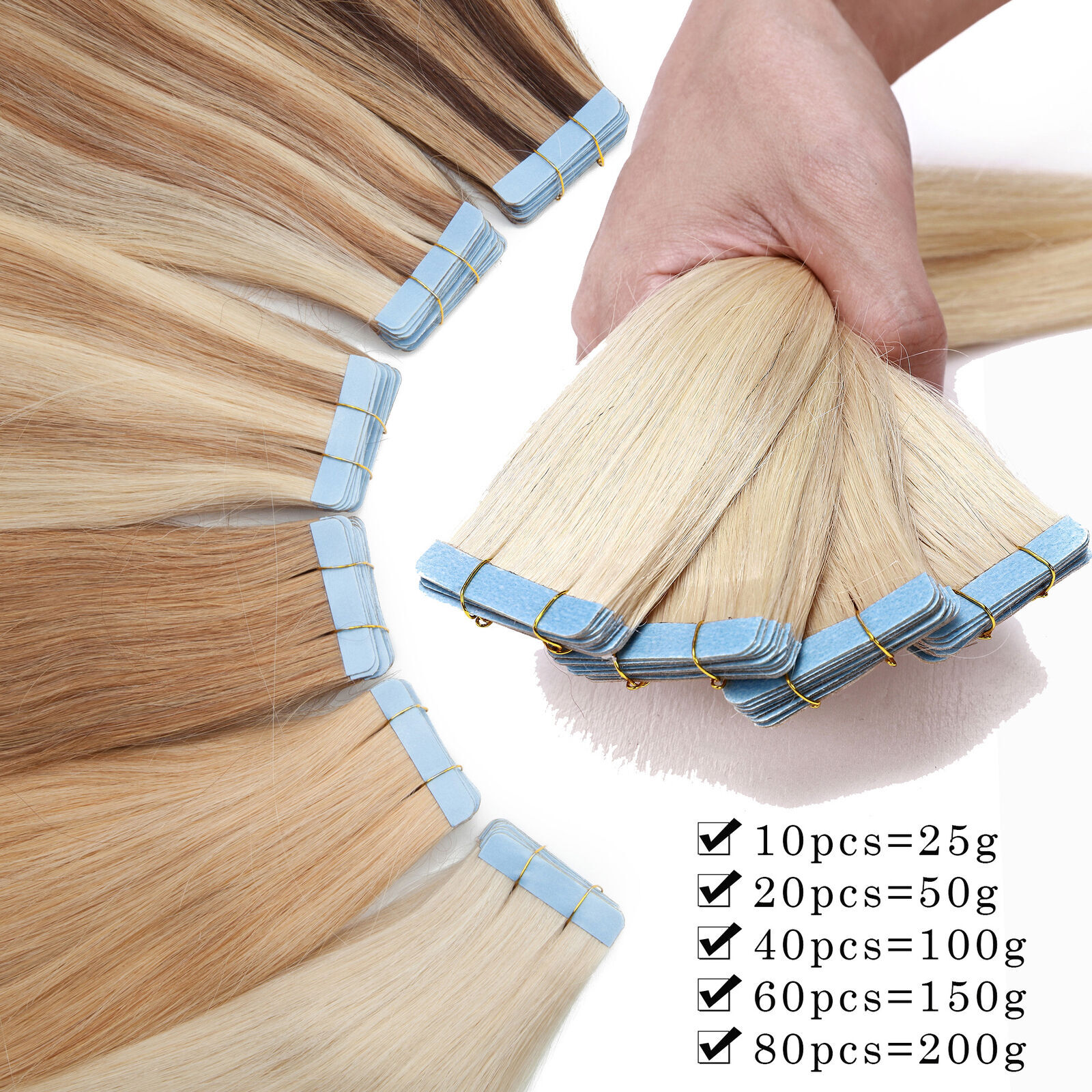 THICK Tape In 100% Remy Human Hair Extensions Skin Weft FULL HEAD 60PCS Straight