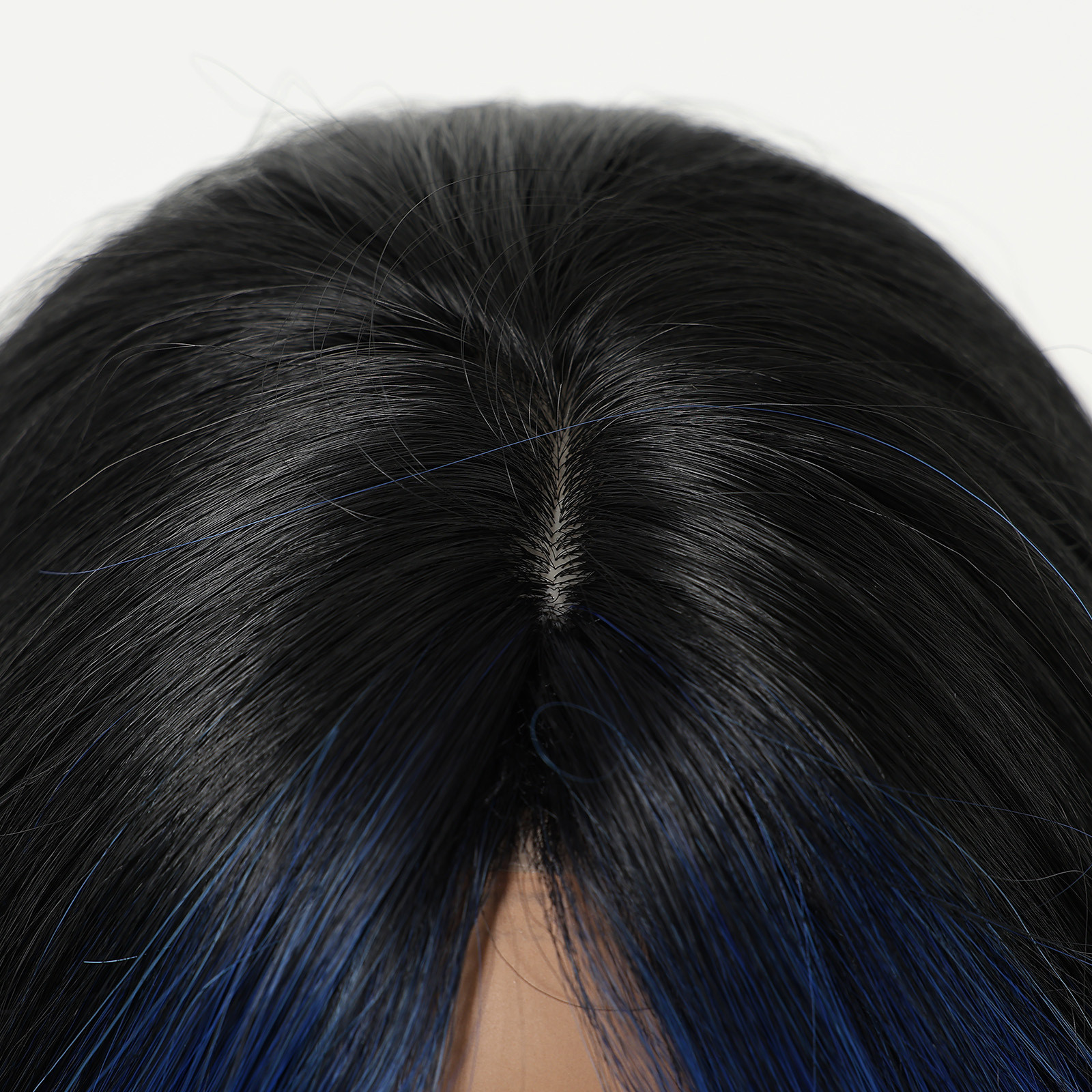 Black and Blue Wavy Wig for Women Party Long Synthetic Hair with Curtain Bangs