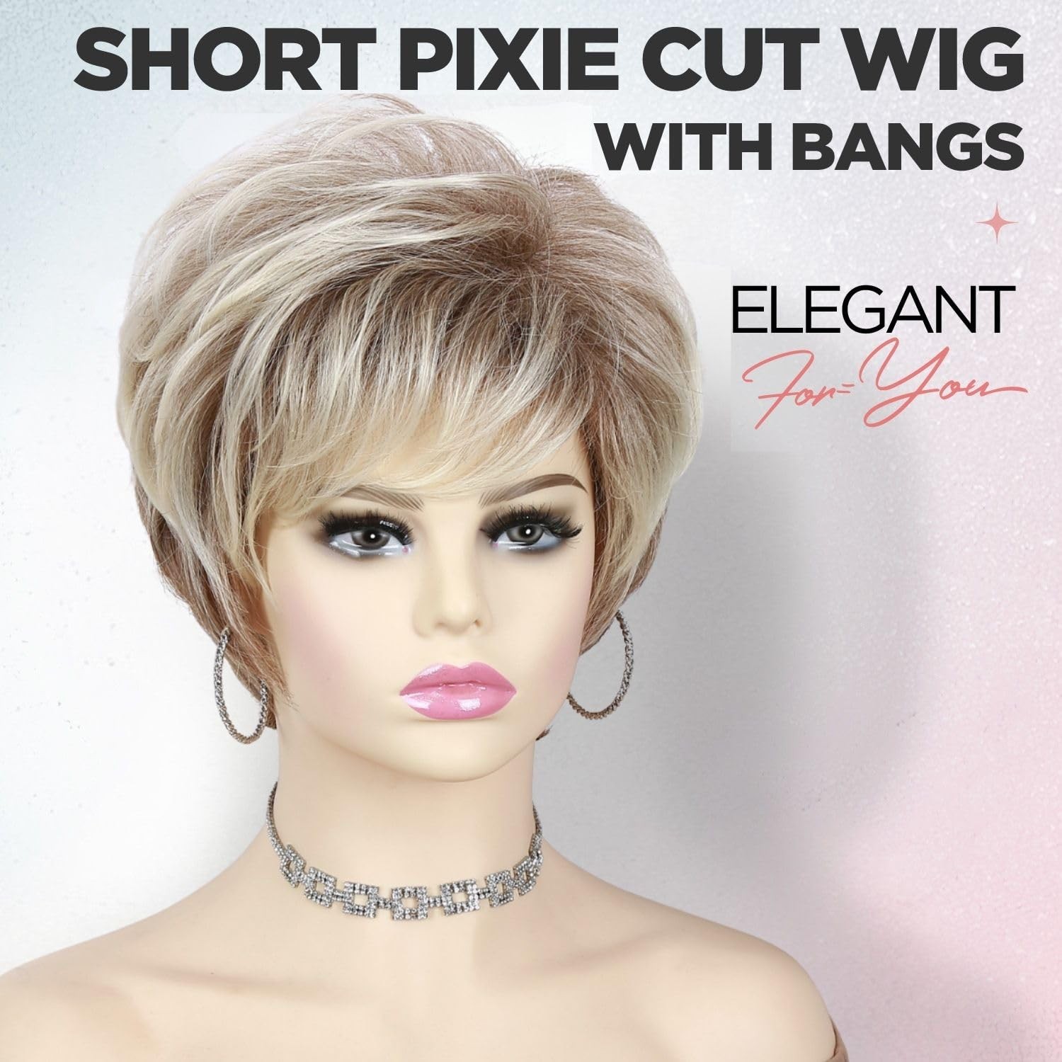 Short Blonde Pixie Cut Wig for White Women, Layered Ombre Blonde Synthetic Wi…