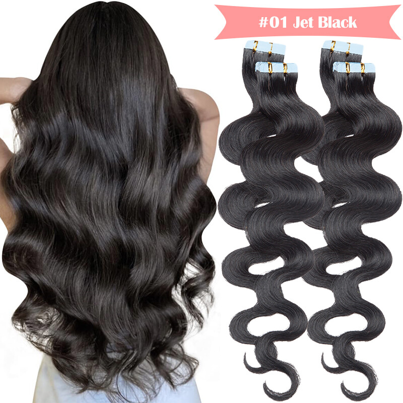 US Wavy Tape in Hair Extensions 100% Remy Human Hair Full Head Thick 200G 80PCS