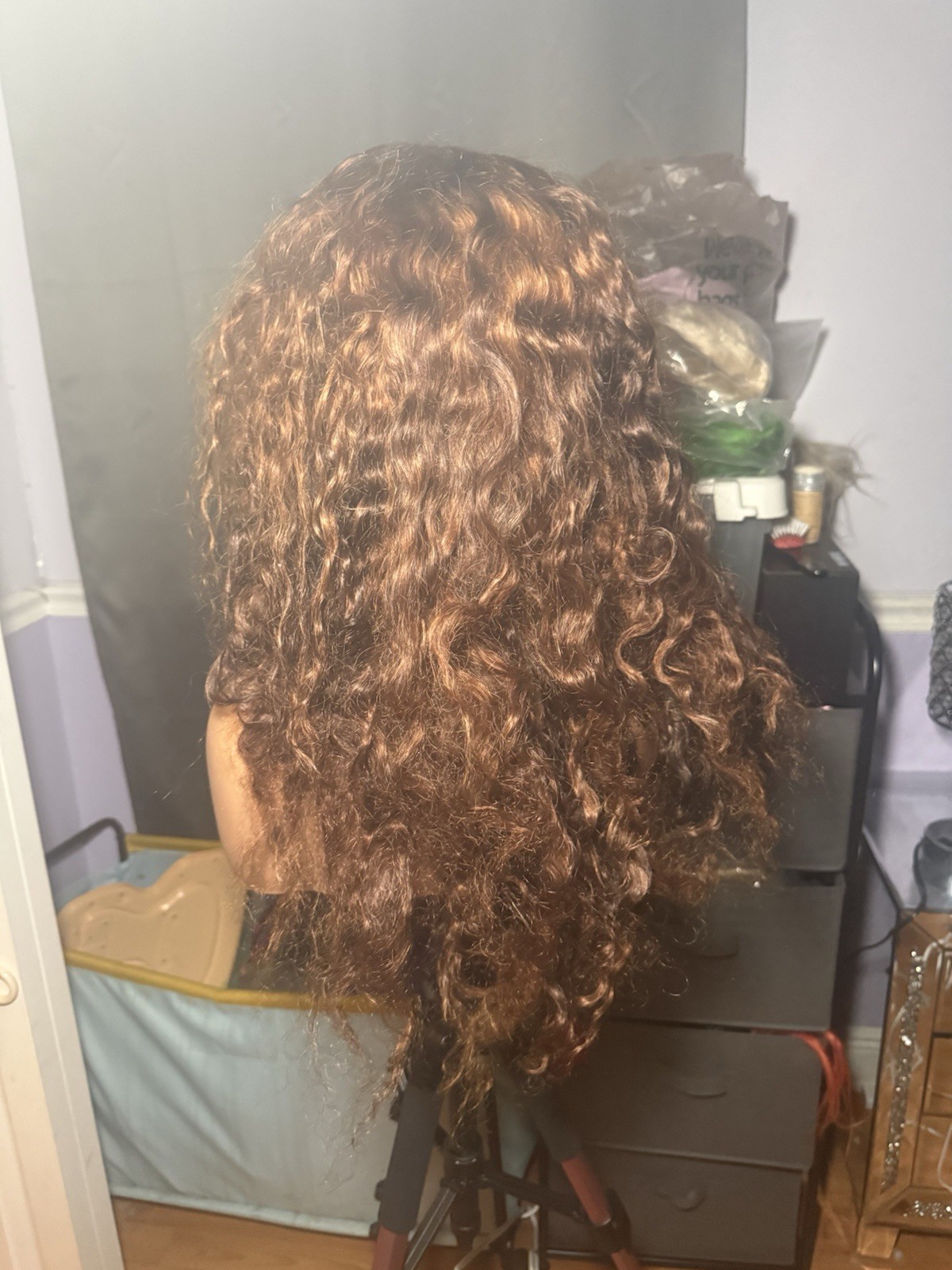 100% Human Hair 4×4 Lace Closure Wig Brown Curly Pre-Plucked 24-26