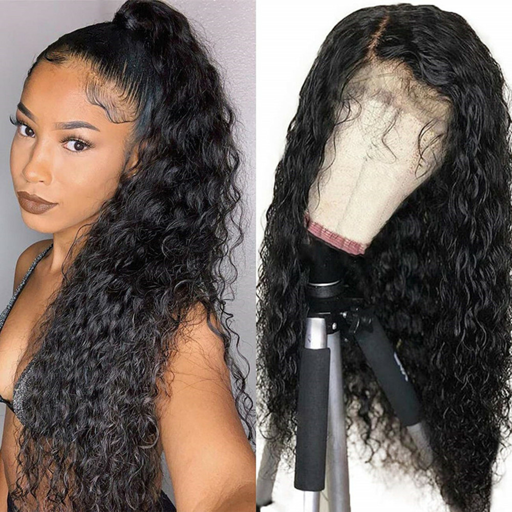 Brazilian High Density Lace Front Wig Synthetic Loose Curly Wave Long Black Hair