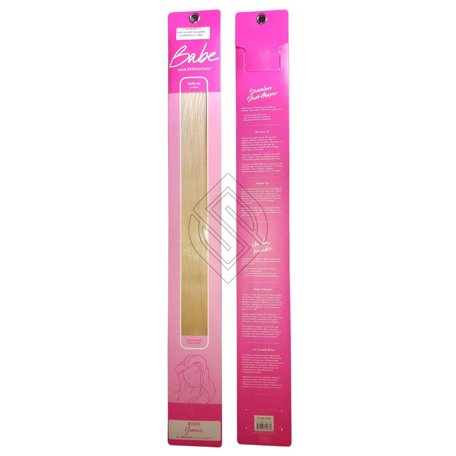 Tape-In 18 Inch Yvonne #1001 Hair Extensions 10 Wefts Straight Color