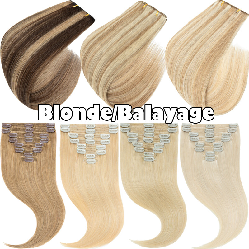 US Extra Thick Remy 100% Human Hair Extensions Clip In Full Head Double Weft 18″