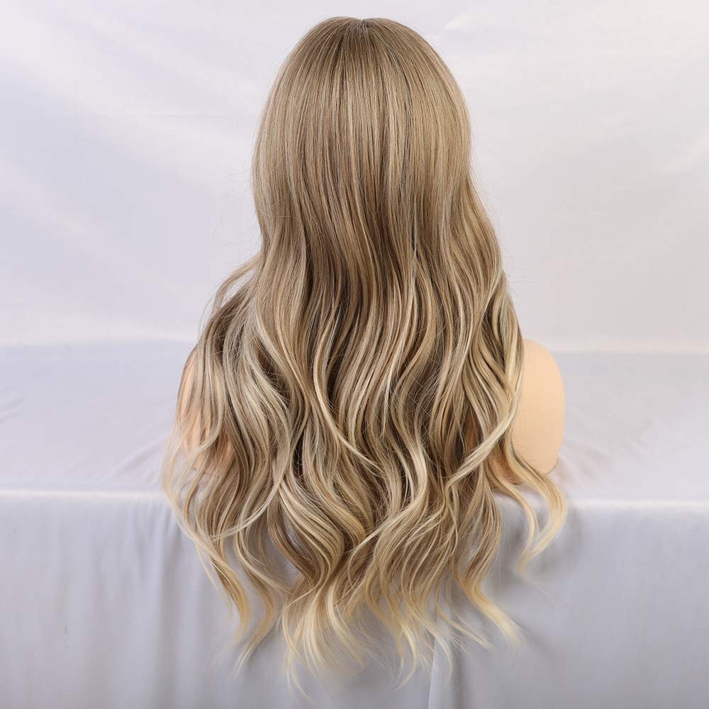 24 Inch Ash Blonde Wig Long Curly Wigs for Women Heat Resistant Synthetic Wig…