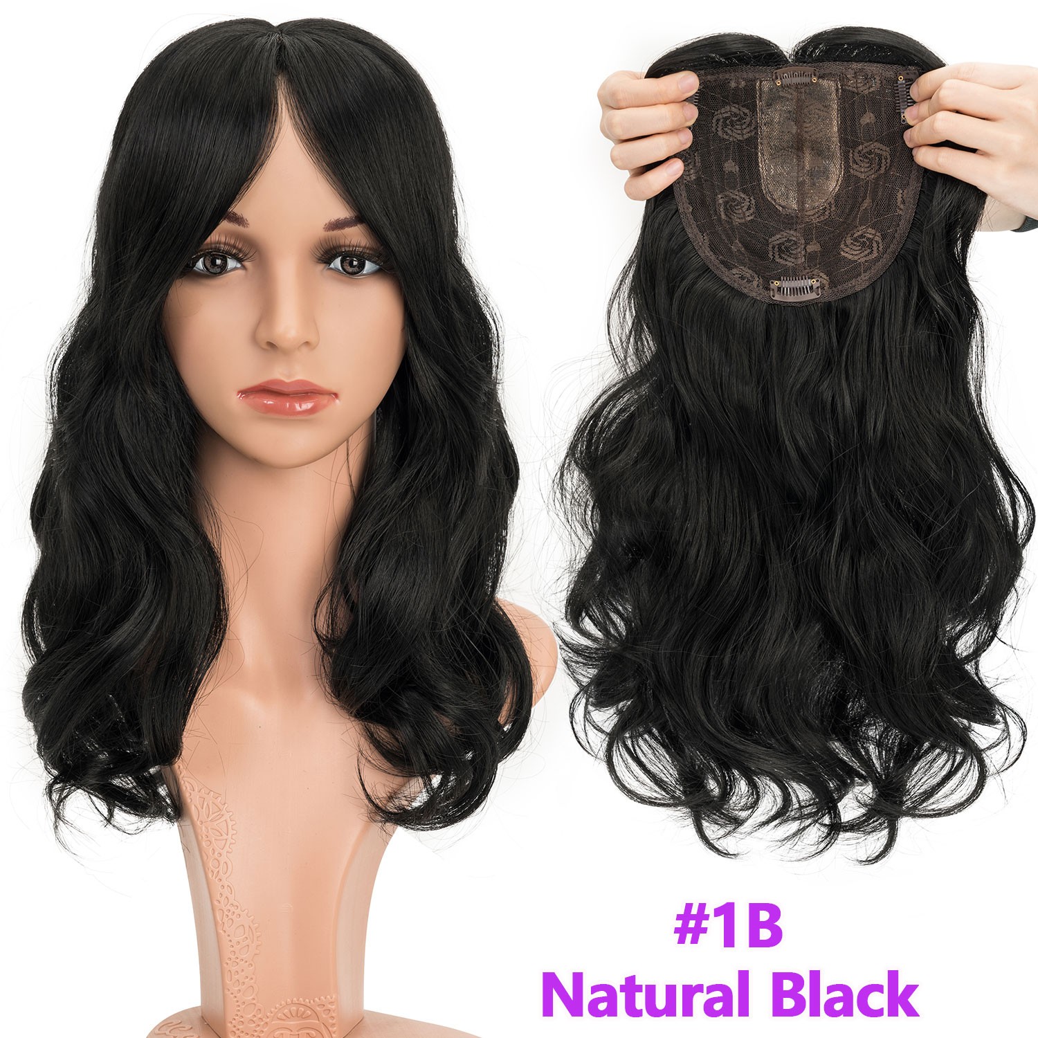 18″ Free Part Women Topper Real As Human Hair Top Toupee Piece Clip in Hairpiece