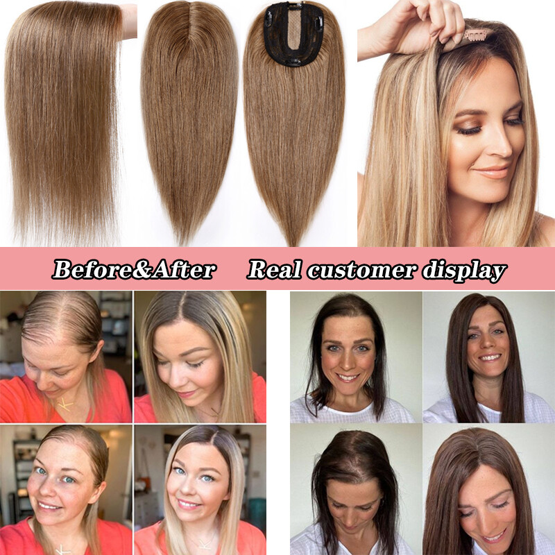 AAA 100% Virgin Remy Human Hair Silk Base Women Topper Hairpiece Toupee Wigs 8″