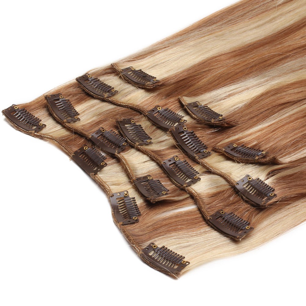 100% Human Hair Extensions Clip In Real Remy Hair Full Head Thick 8Pieces120gram