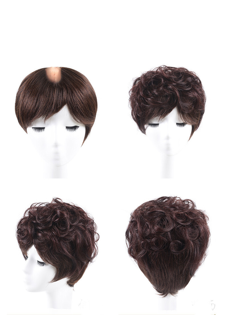 Short Curly Real Human Hair Topper with Front Bangs for Women,Breathable Wiglets