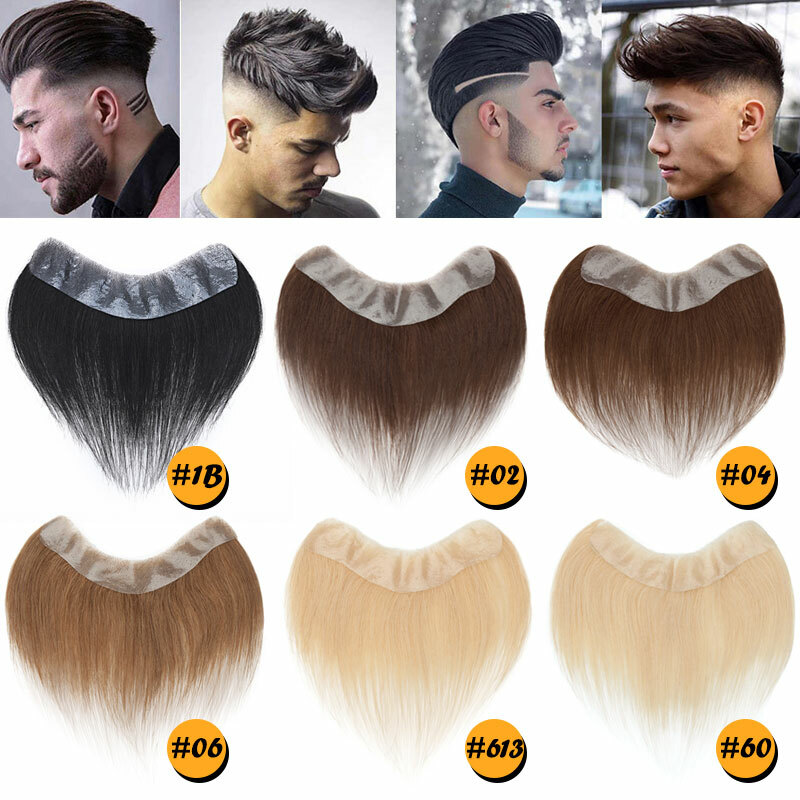 Front Piece Mens Toupee Hairpiece PU 100% Real Human Hair Replacement System USA