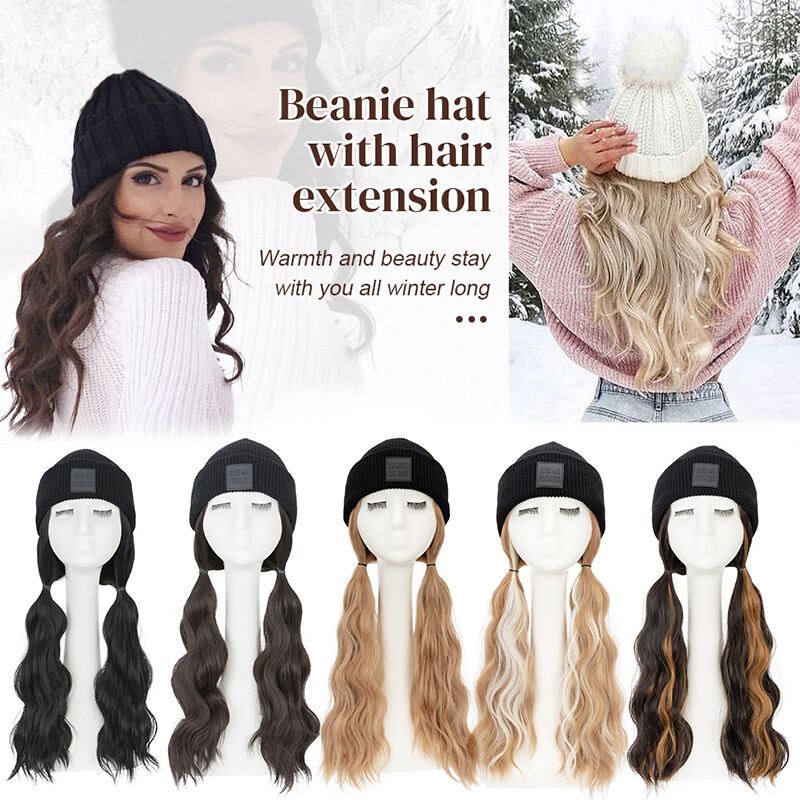 Cap With Hair Extensions Long Baseball Hat Curly/Wavy Hairpiece Natural as Human