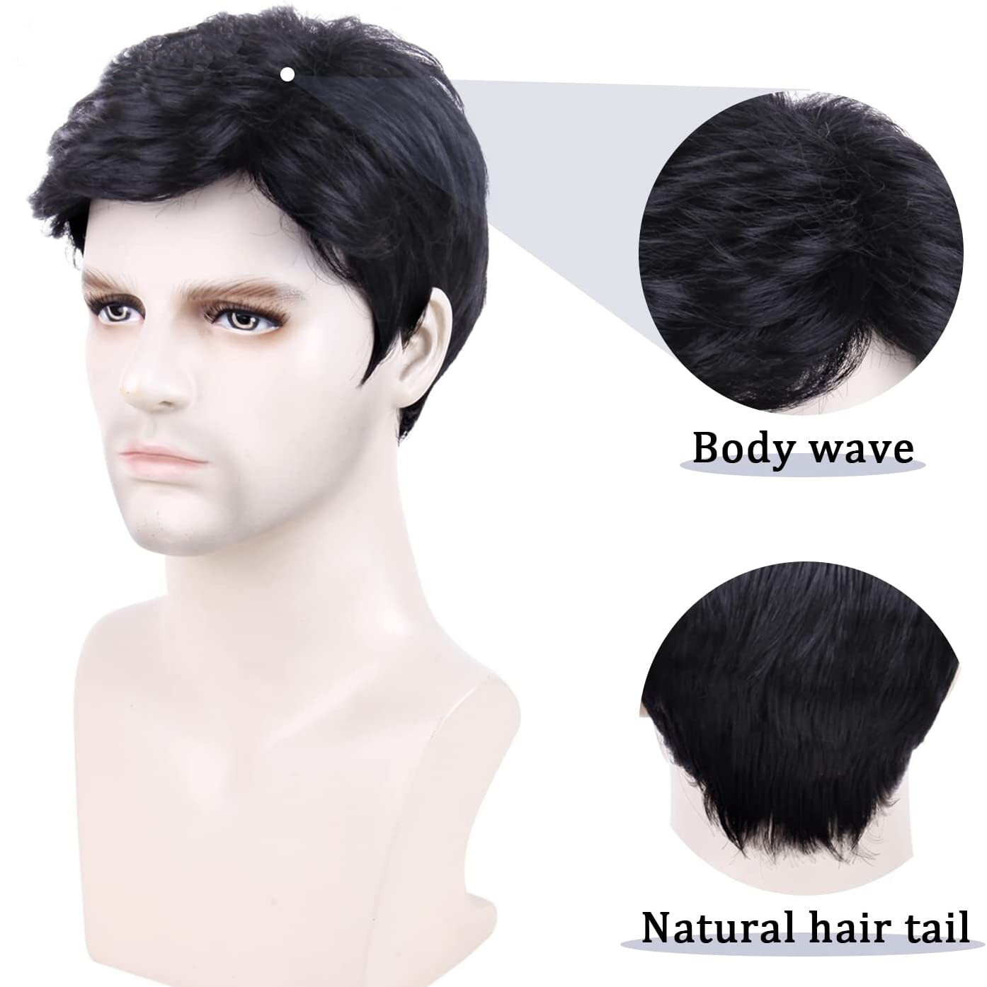 Black Men Wig Short Wigs for Mens Straight Little Wavy Synthetic Layer Hair US