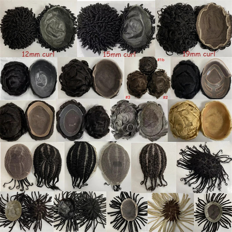 Virgin Human Hair Toupee #1b Black 6mm Wave 8×10 Mono Lace for Black Men