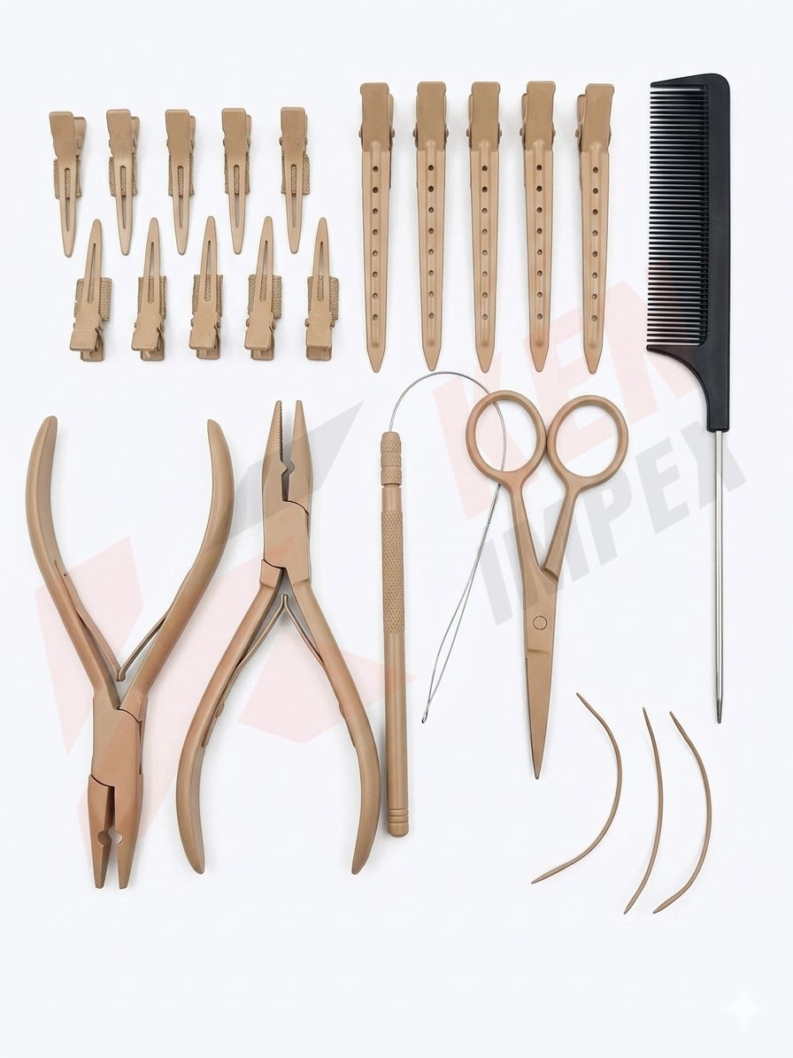 Hair Extension Tools Branded Kit Mate Beige Color Logo Laser Engraving PVC Case