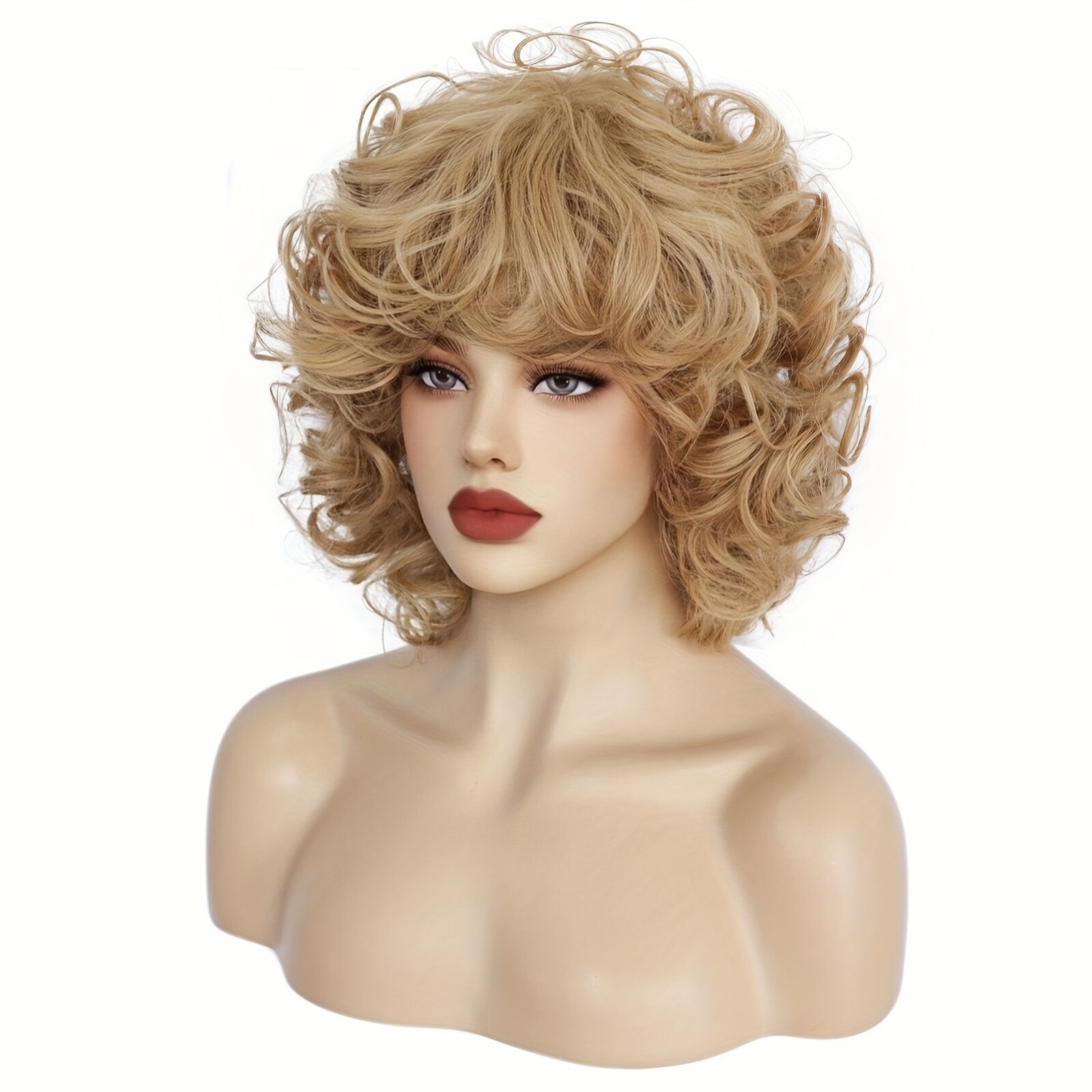 Synthetic Hair Short Curly Wavy Brown Anime Cosplay Wig With Bangs For Halloween