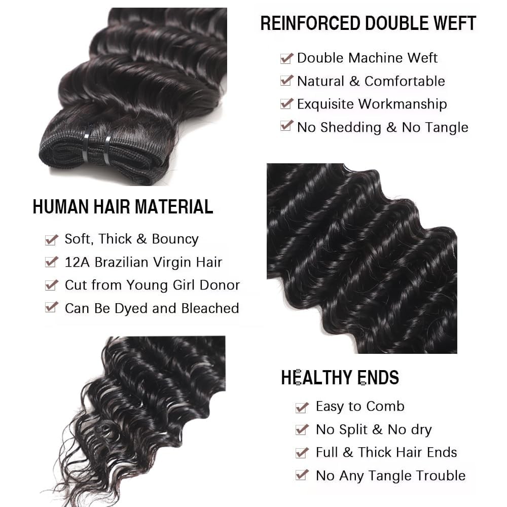 Fdola 12A Deep Wave 3 – 14 16 18 Inch Unprocessed Human Hair For Quick Weaves