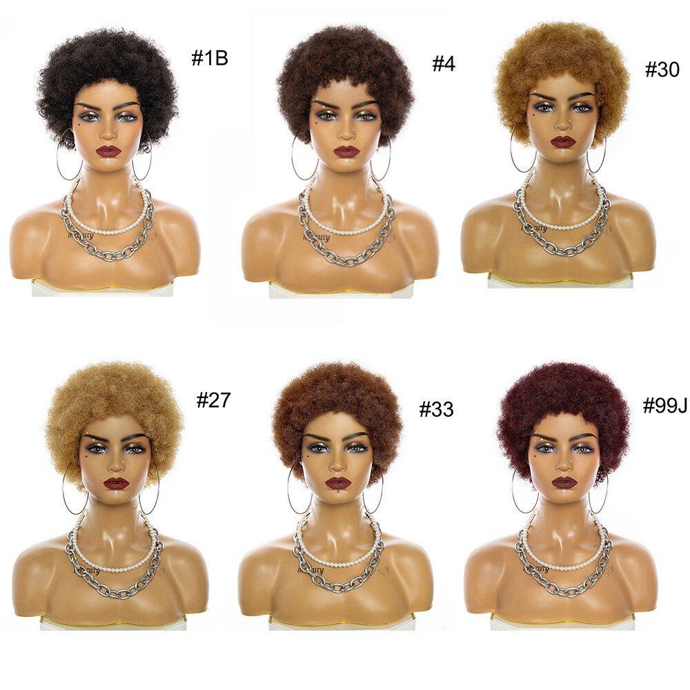 Afro Wigs for Black Women 100% Human Hair Kinky Curly Wig Soccer Fan Party Wigs