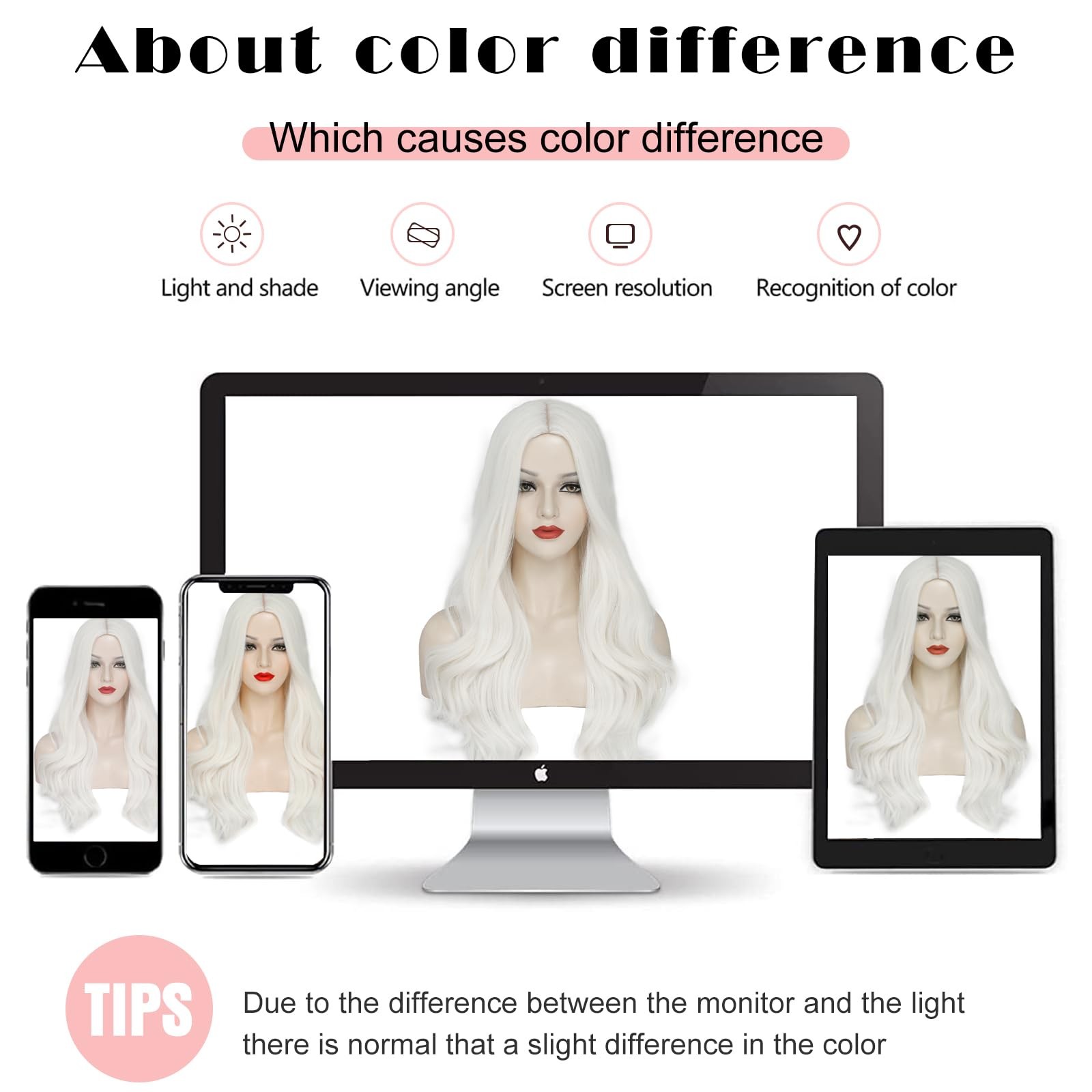 White Wig – 26 Inch Synthetic Wavy Wig for Women – Natural Looking – Middle P…