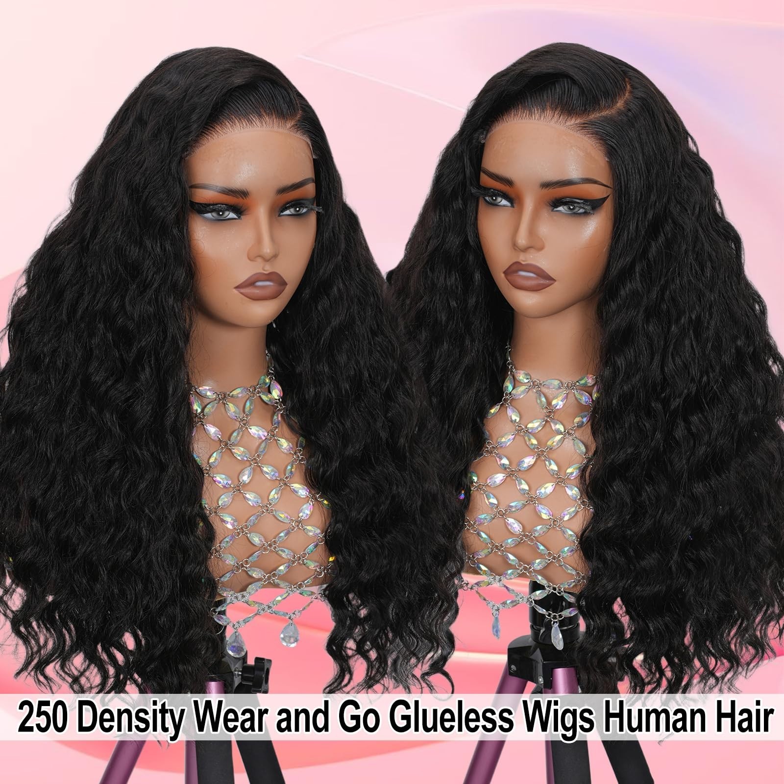 250 Density Glueless Human Hair Wig – Pre Cut Bleached Knots, Loose Wave, 5×5 HD
