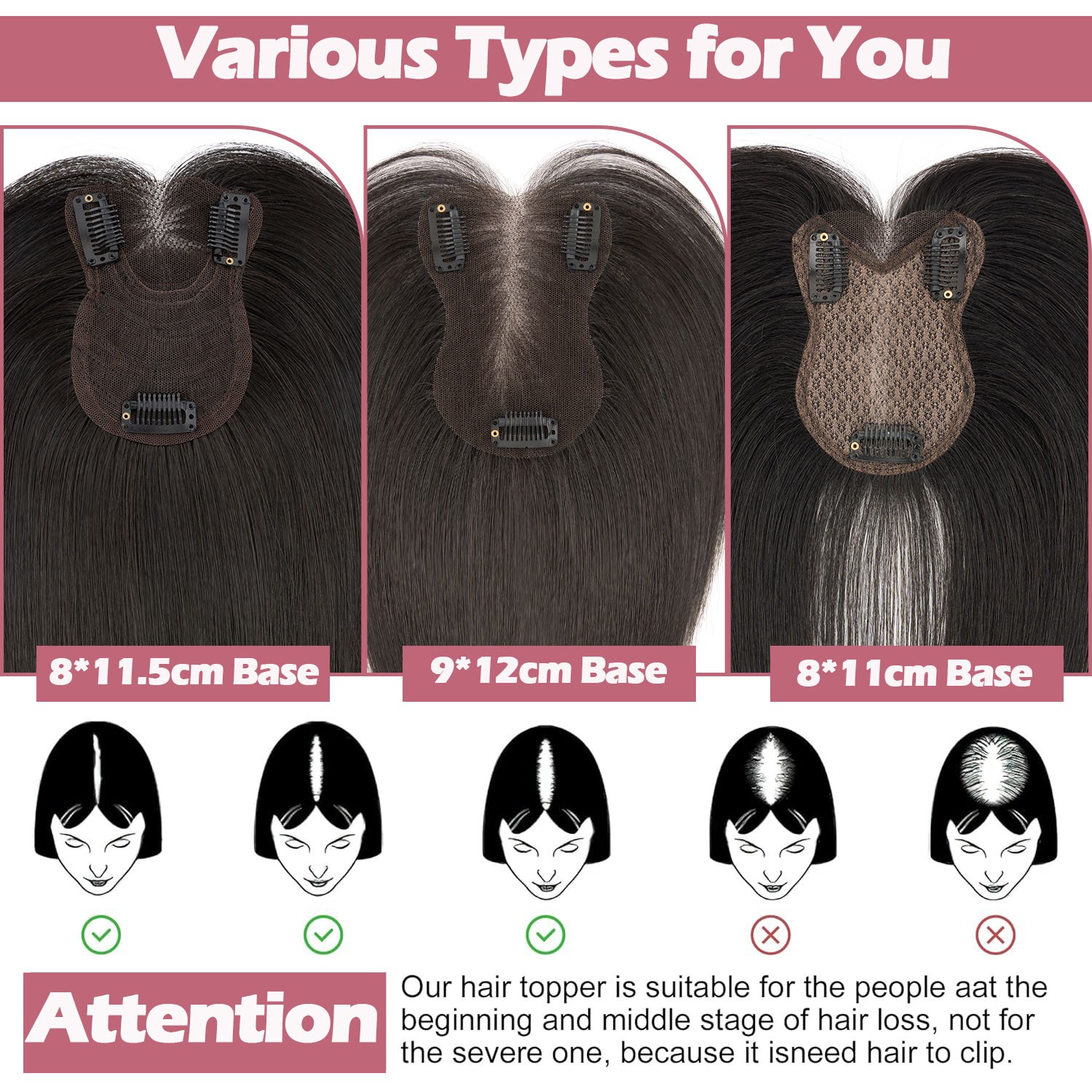 2026 100% Human Hair Topper Toupee Clip in Hairpiece Bangs Bob Top Wig For Women