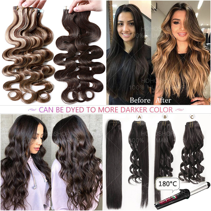 Tape In Russian Remy 100% Human Hair Extensions Skin Weft Thick Full Head 22″24″