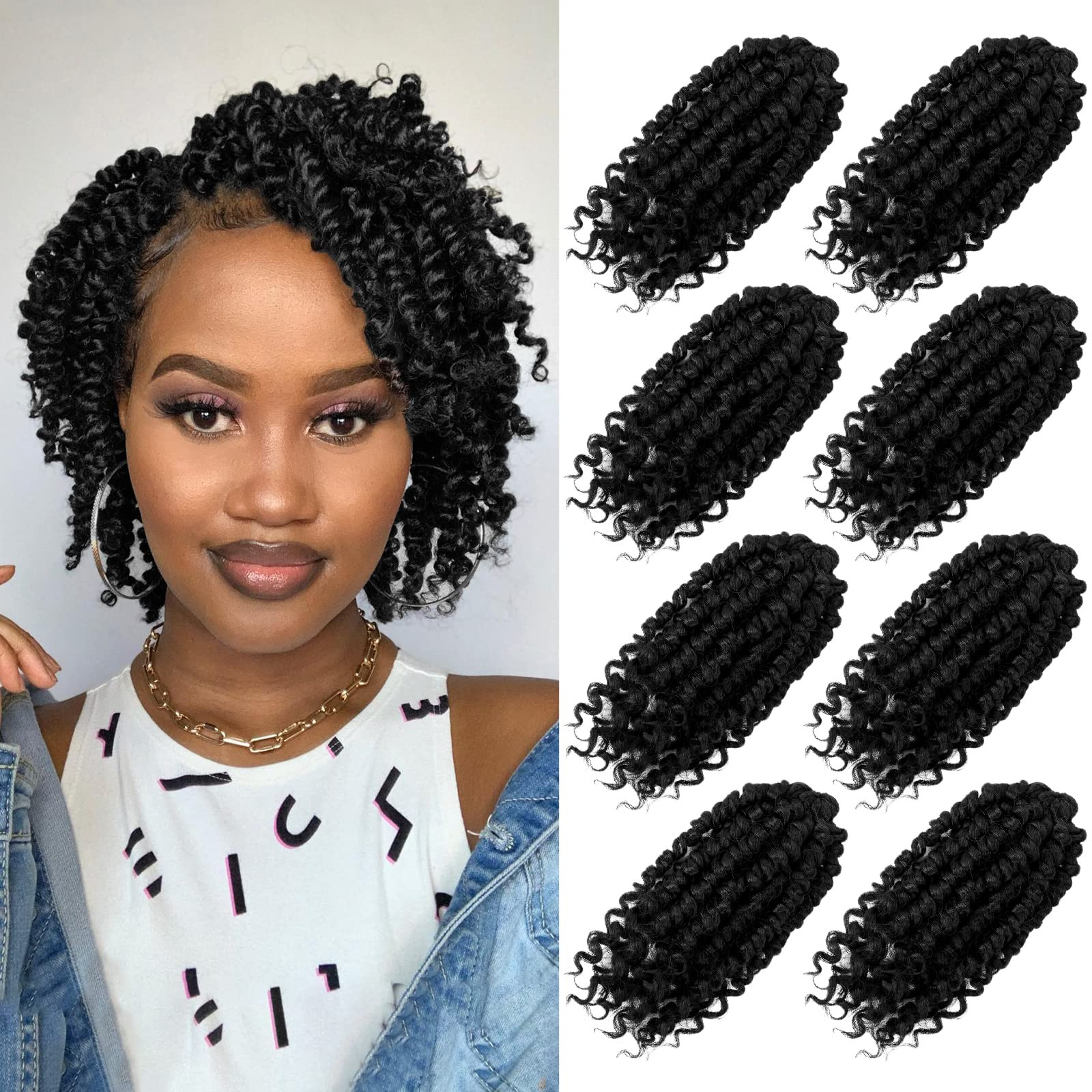 Short Passion Twist Hair 6 Inch Pre-twisted Passion Twist Crochet Hair 8 Pack…