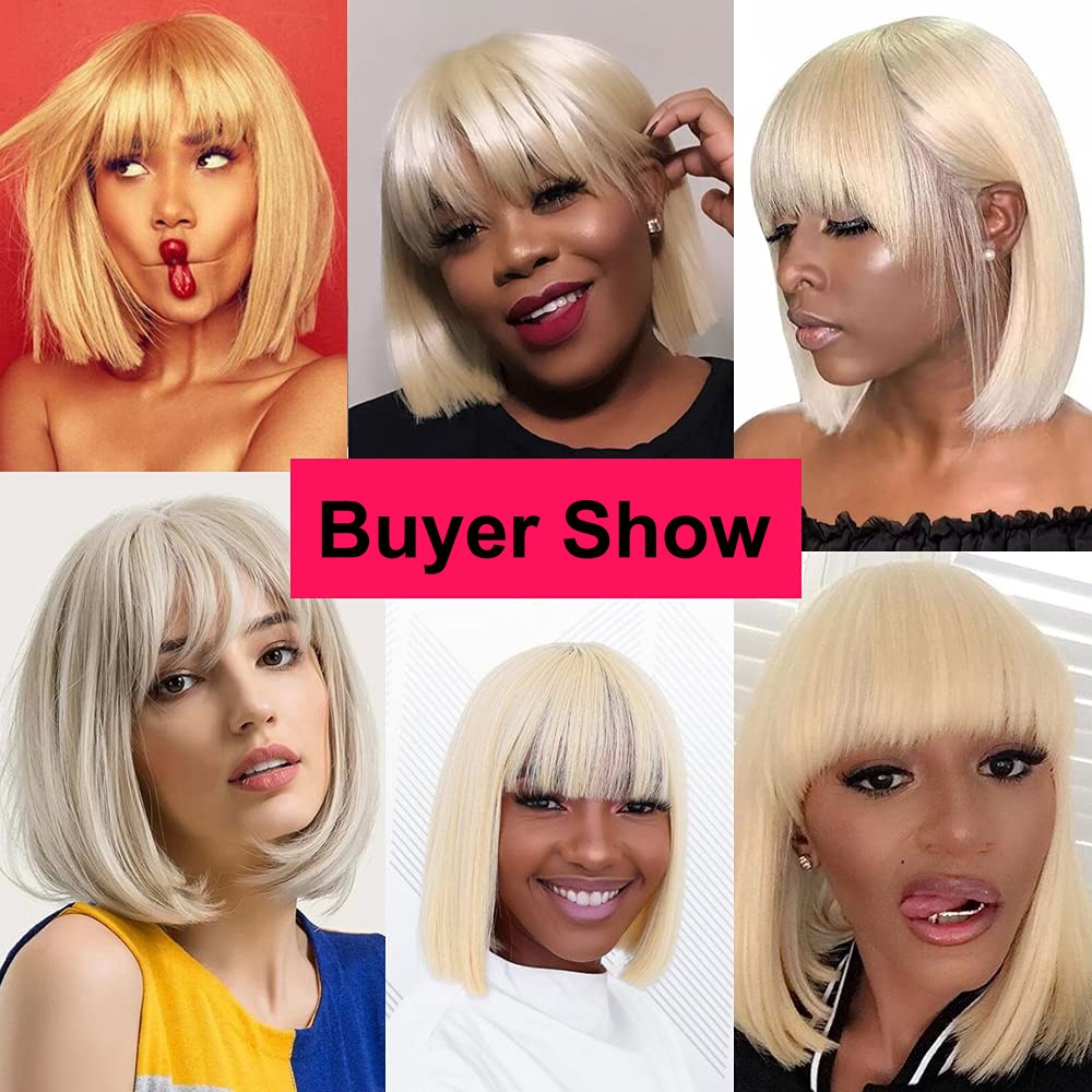 Short Straight Women Synthetic Hair Dress Up Wig With Fringe Blonde