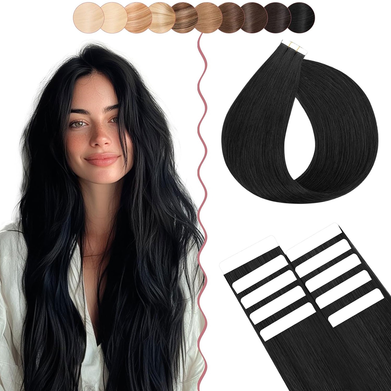 Thick 10/20PCS Tape In Remy Human Hair Extensions Skin Weft FULL HEAD X‘mas Gift
