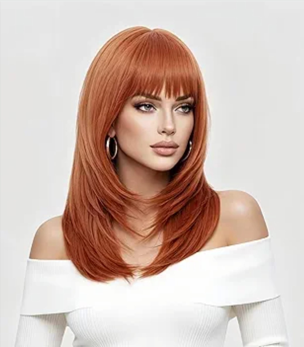 Long Wavy Curly Red Wine Dark Auburn Wig Heat Resistant Human Hair blend